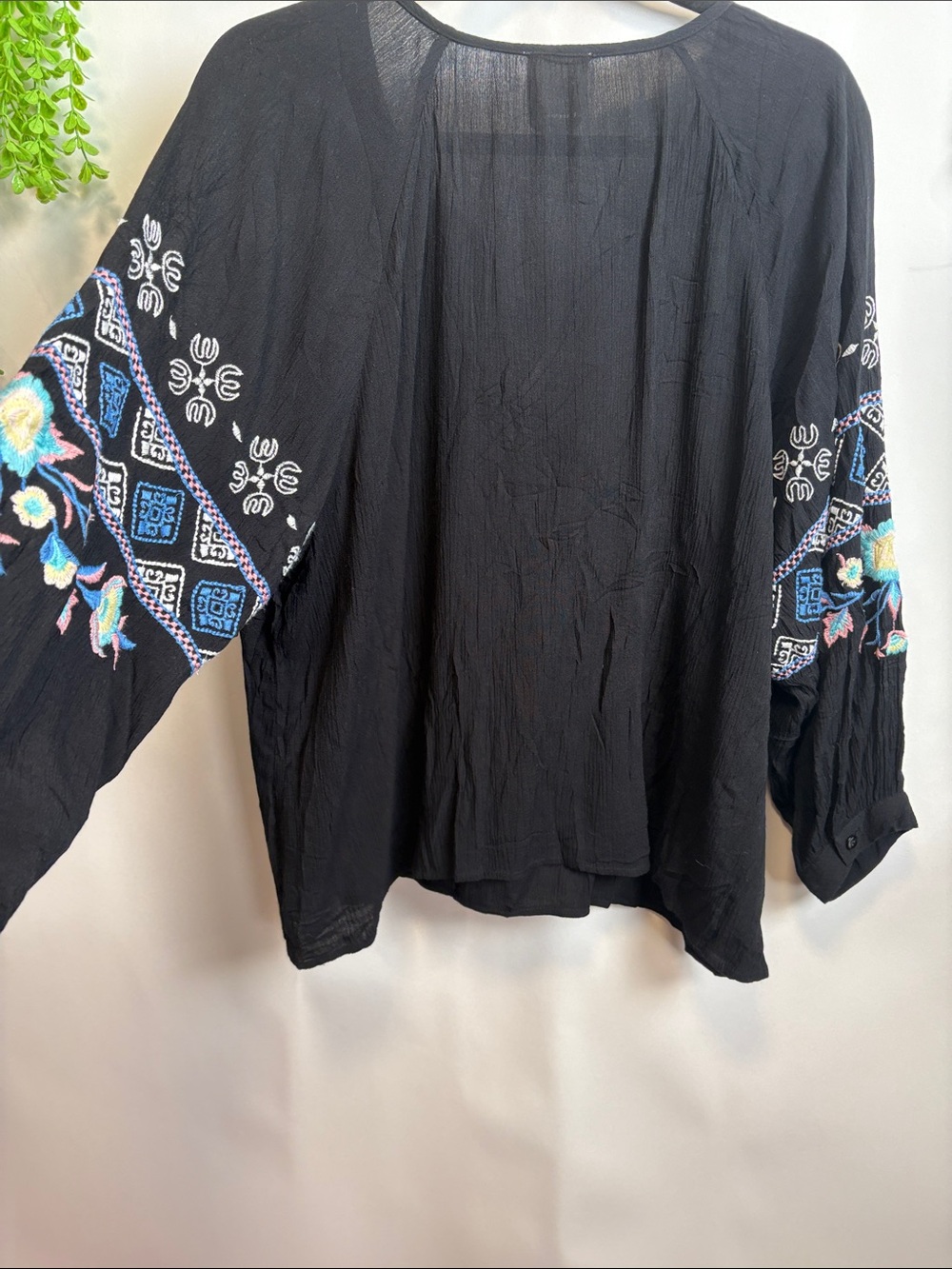 Harper Black Embroidered Peasant Tunic with Blue & White Accents - Picture 9 of 9
